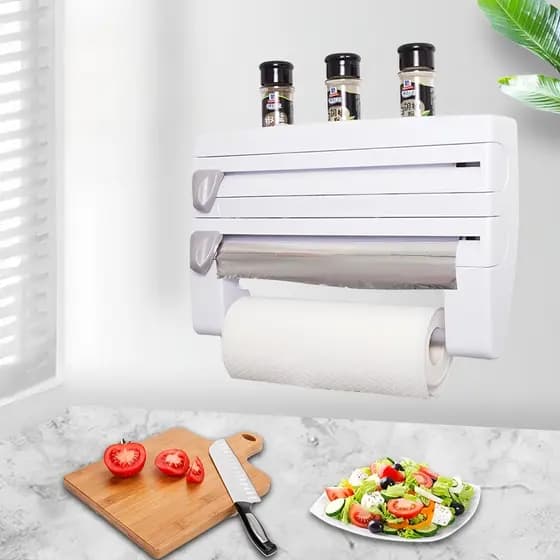 Suporte Para Cozinha 4 x 1 Papel Toalha PVC Papel Alumínio Gancho Para Utensílios