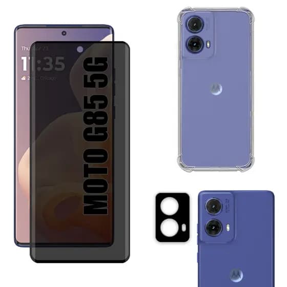 Kit Para Moto G85 5g | Película de Privacidade Fosca - Capa Anti Shock - Película da Câmera 3D