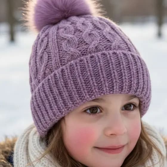 Gorro Infantil Feminino de Inverno Com Pompom – Touca de Lã Quentinha, Macia e Estilosa Para Dias Frios
