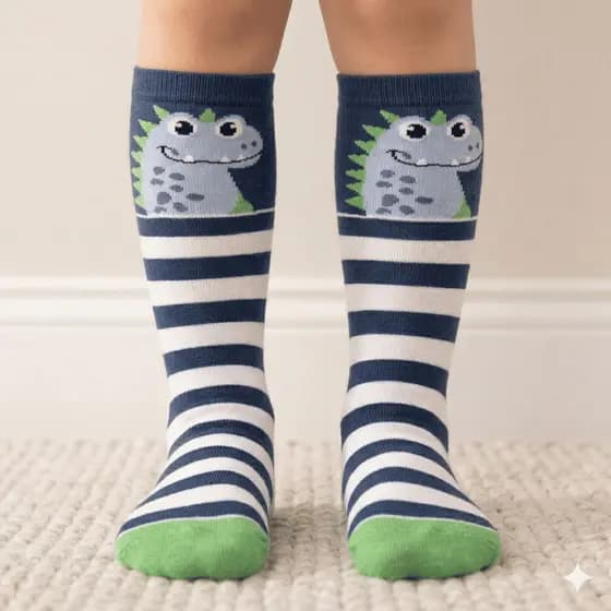 Meias infantil Masculina Confortável Galochita Menino Cano Longo Dinossauros Divertidas Estilosa