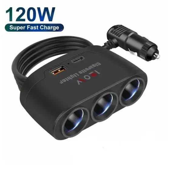 3 Em 1 Tomada USB Dupla 120W Divisor De Isqueiro Do Carro 12V 24V Carregador Rápido Plug Adaptador De Energia Telefone P