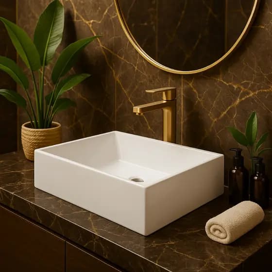*PROMOÇÃO* Pia de Banheiro Cuba de Sobrepor 40cm de Apoio Lavatório Retangular Mármore Lavabo Branca
