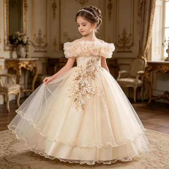 Vestido infantil de tule volumoso com um ombro só para meninas, para casamentos, banquetes e apresentações de piano f 38