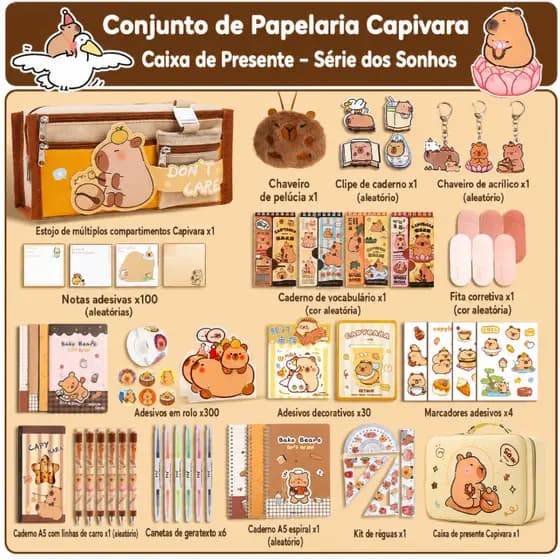 Caixa de presente Capivara material escolar de papelaria 458 peças + caixa de presente OIA-8280