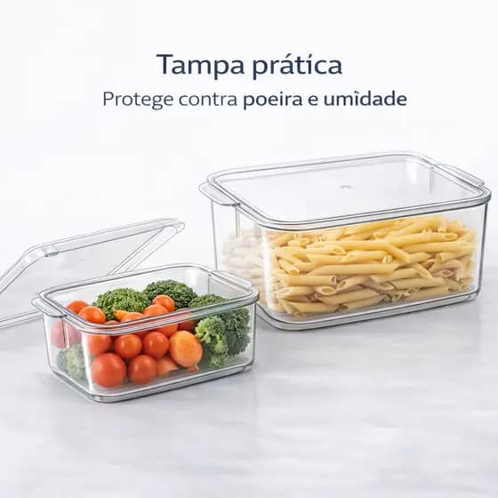 Kit 2 Organizadores de Geladeira com Tampa Multiuso e Capacidade de 3,9L E 2,6L para Armário Cozinha