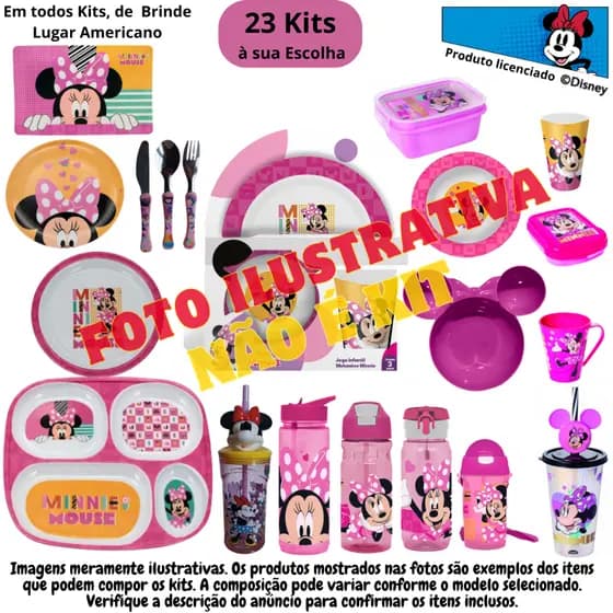 Kit Jogo Infantil de Refeição Melamine Disney Minnie - Vários Modelos