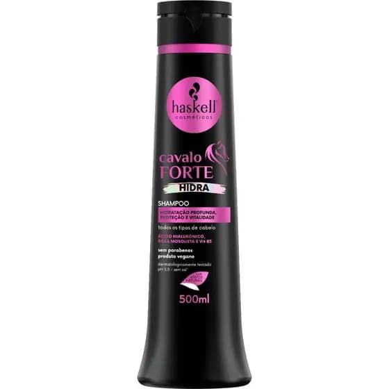 Haskell Shampoo Cavalo Forte Hidra 500ml Hidratação Limpeza Suave Vegano