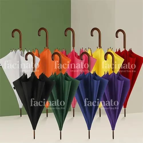 Guarda Chuva Liso Colorido Automático Portaria Reforçado Contra Vento