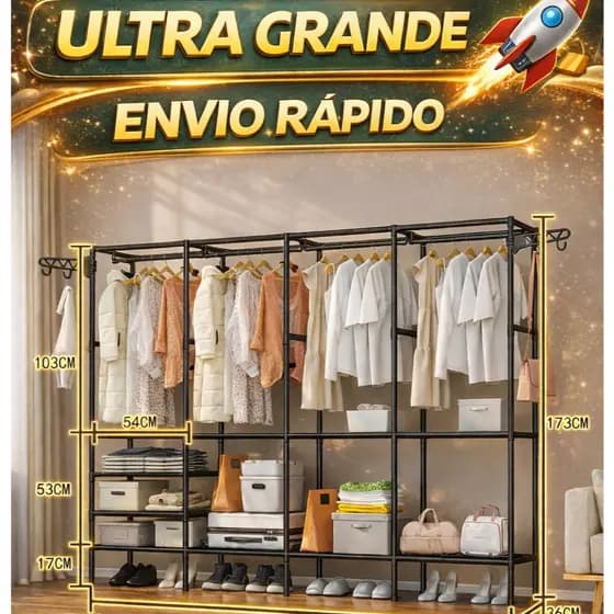 Arara Armário Com Sapateira Cabideiro e Prateleiras Preto / Branco Guarda Roupa Portátil Arara Multifuncional G e M