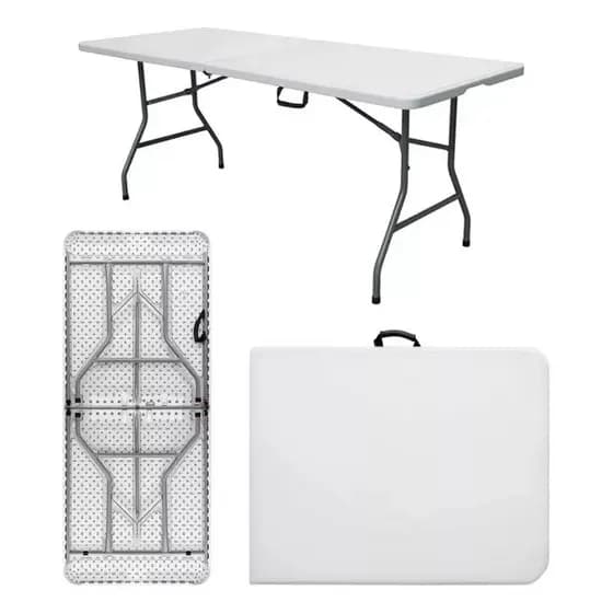 Mesa Dobrável SUPORTA 150KG Portátil Branca 1,80m Vira Maleta Com Alça Resistente Oferta