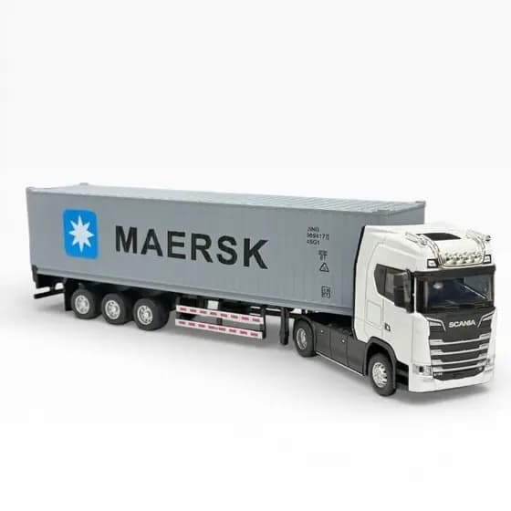 🏗️ Miniatura Caminhão Scania com Container 1:50 – Metal, Luz e Som
