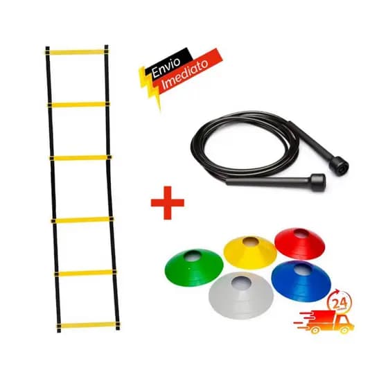Kit Funcional Agilidade Escada 6 degraus + 5 Cones + 1 Corda de Pular