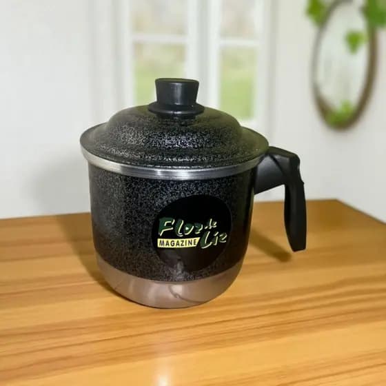 CANECÃO LEITEIRA DE ALUMINIO COM TAMPA CRAQUEADO ALCAR 16CM