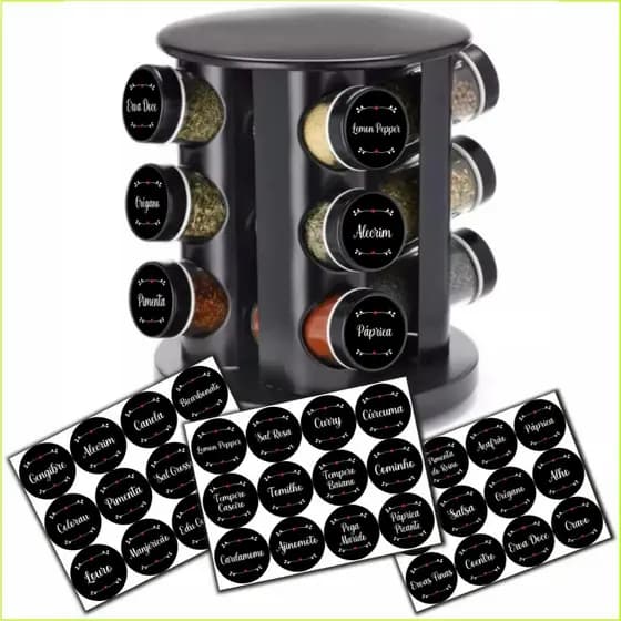 Kit 36 Etiquetas adesivas para Potes de Condimentos Temperos Mantimentos 3,8x3,8cm - APROVA DAGUA