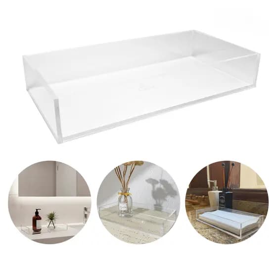 Dispenser Porta Papel Toalha Acrílico Lavabo 4mm Bandeja Luxo Mesa Banheiro Cozinha Joias Treco