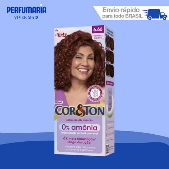 COLORAÇÃO COR&TON SEM AMÔNIA KIT 06.66 VERMELHO CARMIN.