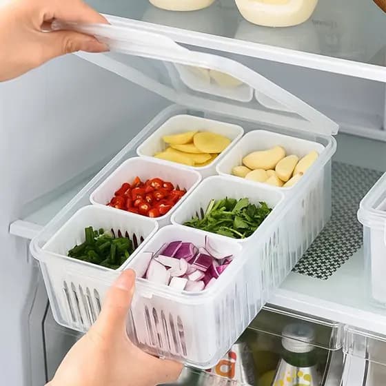 Caixa De Conservação 6 divisorias Transparente Para Geladeira Organizadores De Cozinha Alimentos