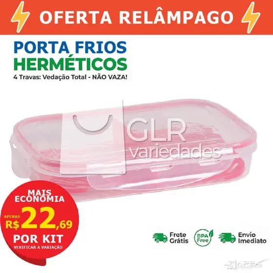 Pote Hermético Porta Frios Com Escorredor Tampa Trava 2 Divisórias Retangular