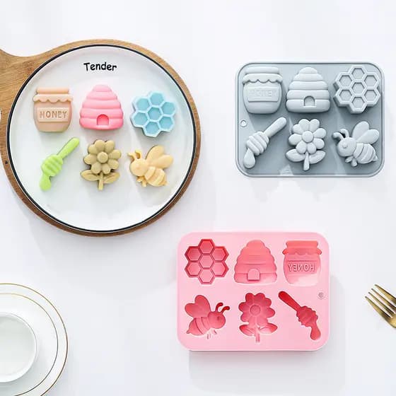 Molde de silicone com tema de abelha, 6 peças, para chocolates, balas de gelatina, sobremesas, sabonetes artesanais e ge