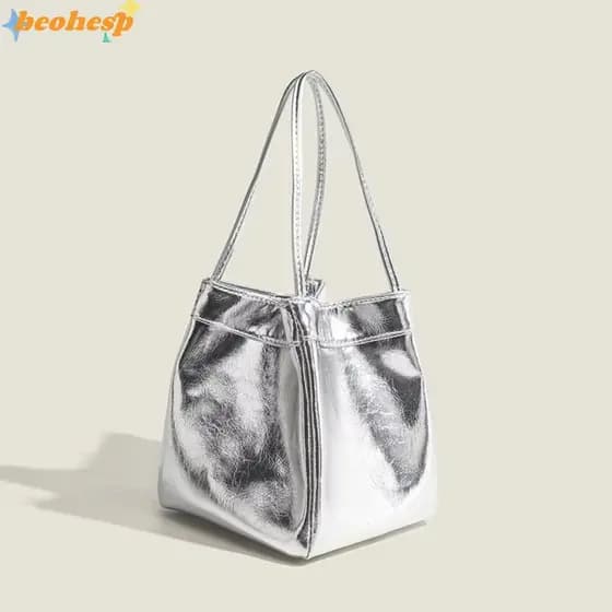 Lancheira BEOHESP , Bolsa Balde Prateada Simples De Estilo Ocidental De Nicho , Sacola De Armazenamento De Grande Capaci