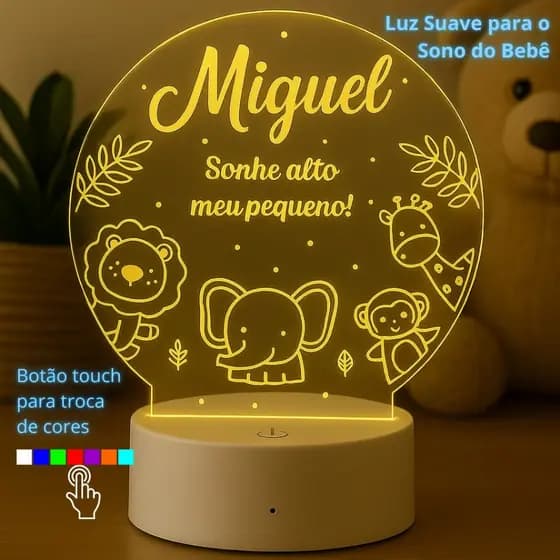 Luminária LED 3D Personalizada com nome Miguel – Abajur Infantil Decorativo Quarto Menino
