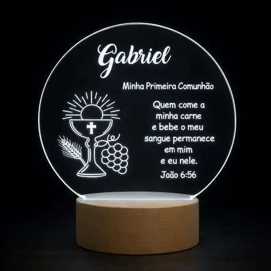 Luminária Abajur Personalizado com nome presente Primeira Comunhão Eucaristia