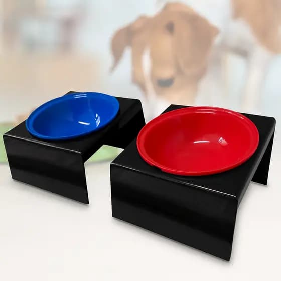Comedouro e Bebedouro Elevado 250 ml para Cães e Gatos Ergonômico com base retangular