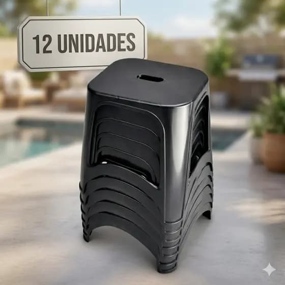 Kit com 12 Banquinho Banqueta Plástico Novare Suporta até 140kg Resistente e Reforçado Banco