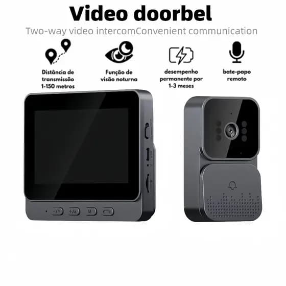 Campainha sem fio residencial com interfone de vídeo e câmera HD recarregável para casa inteligente