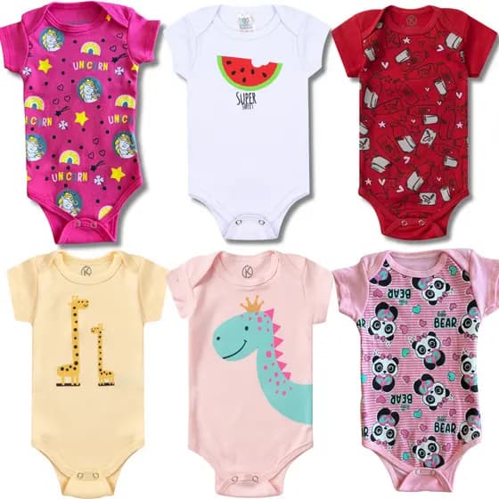 Kit 3 Peças Body Bebê Avulso Menina Menino Verão Manga Curta Sortida Suedine 100% Algodão P ao GG