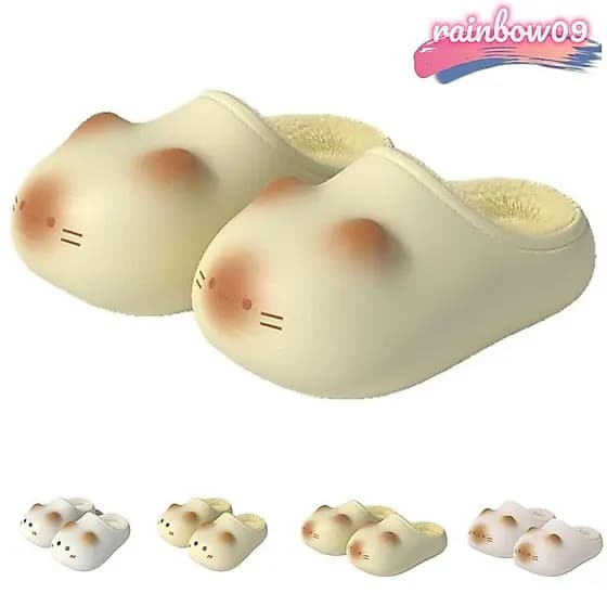 RAINBOW09 Chinelos Para Gatos , Mulas Gatinhos Com Bico Fechado De Pelúcia À Prova D'água Costas Fechadas