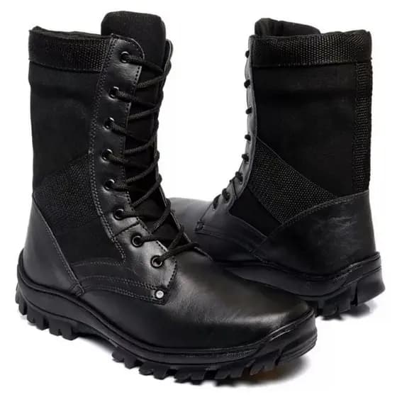 Bota Masculina Militar Motoqueiro De Couro Reforçado Costurado Impermeável + Palmilha