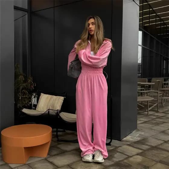 Macacão feminino de manga comprida, estilo europeu e americano, para o outono e inverno, com cintura elástica e meio bot