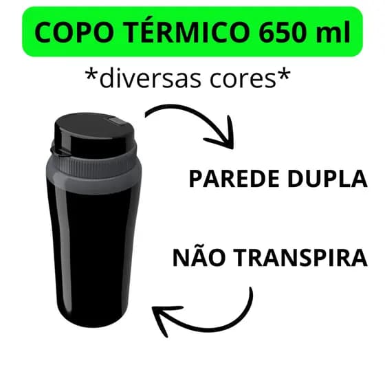 copo térmico 650ml com tampa parede dupla Squeeze Unitermi