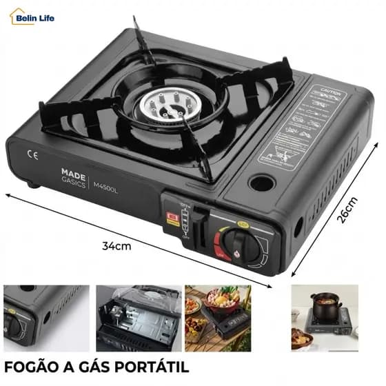Fogão de Mesa Portátil a Gás Automático Seguro Camping + Maleta