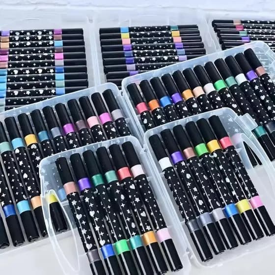 Marcador Metálico Canetinha Glitter Ponta Dupla Desenhos-SLX-123