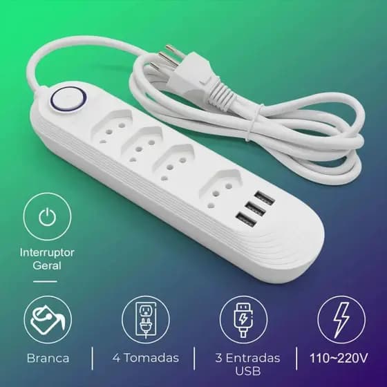 Tomada Elétrica Inteligente Filtro de Linha Proteção ZOV 3 USB Proteção contra Picos