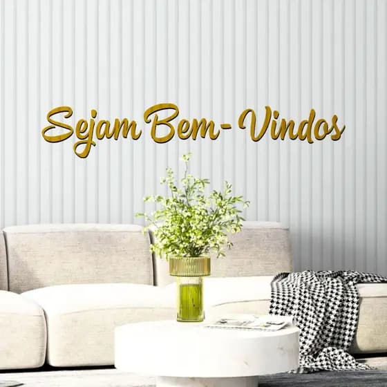 Frase Decorativa Elegante "Sejam Bem Vindos" Acrílico Espelhado Area Interna e Externa Casa Loja