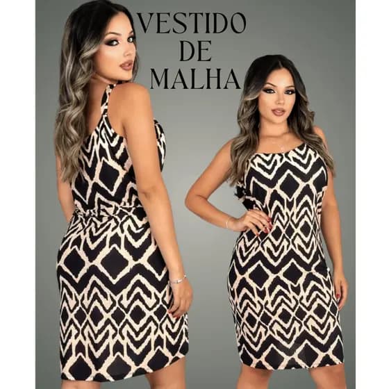 Vestido Feminino de Malha Soltinho Elegante de Alça Modelo Reto