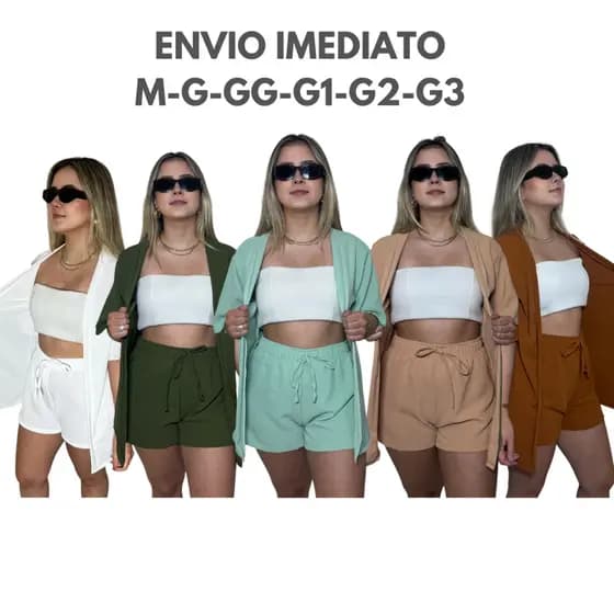 Conjunto 2 Peças Kimono + Short Duna Feminino Moda Praia Azul Lilas Roxo Verde Saida de Praia Quimono Marrom Cardigan