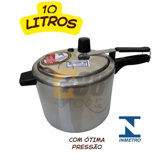 Panela de Pressão 10 Litros em Alumínio Polído - Com ótima Pressão e com selo INMETRO