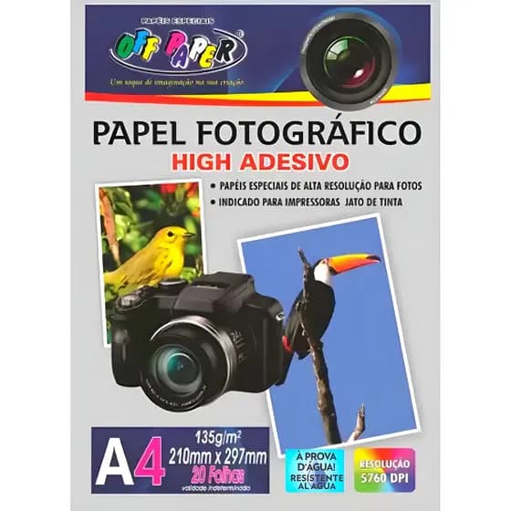 Papel Fotográfico Adesivo A4 Off Paper Glossy 135g 20 Folhas Branco