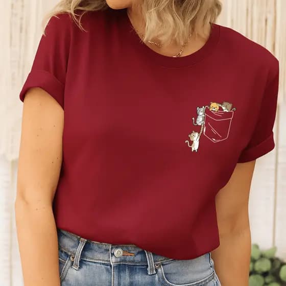 Camiseta Feminina Estampada Com Desenho Animado De Gatinhos Blusa Algodão