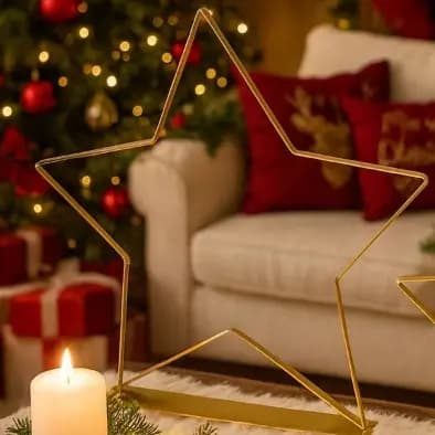 Estrela de Ferro Dourada Brilhante para Decoração Natal