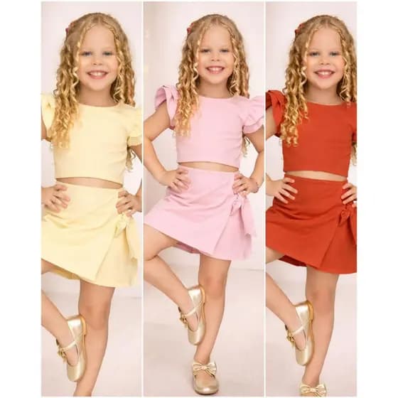 CONJUNTO INFANTIL JUVENIL MENINA |CONJUNTO SHORT SAIA E CROPPED MODA VERÃO |CONJUNTO MENINA BLOGUEIRA