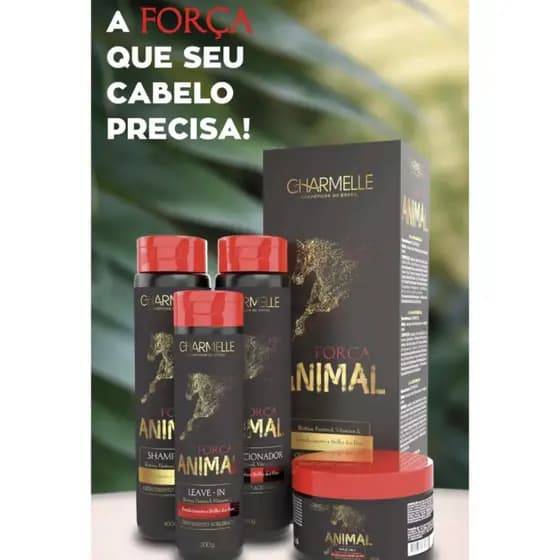 Kit Capilar C/4 Força Animal Charmelle Cabelo Fortalecimento Crescimento