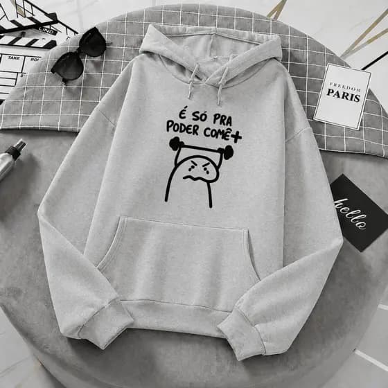 Blusa De Frio Moletom Flanelado 100% Algodão Meme Flork So Para Comer Mais Unissex - Tendência Inverno