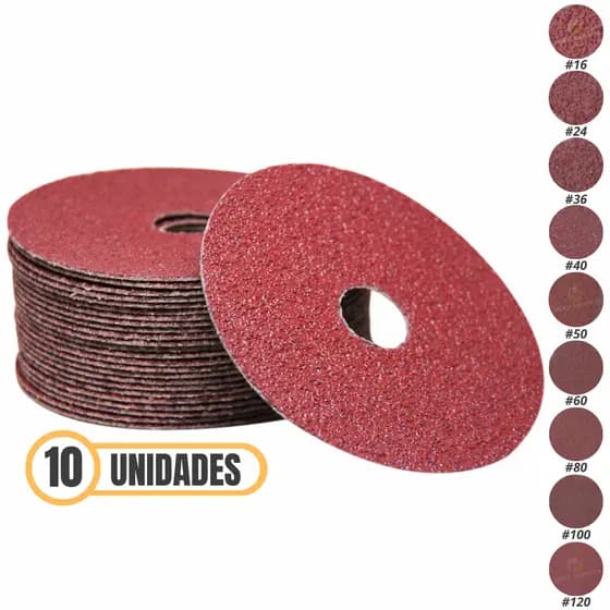 Kit 10 Disco de Lixa Fibra 115mm 4.1/2" Para Madeira Ferro e Aço Lixadeira Esmerilhadeira