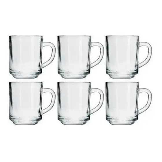 Conjunto 6 Canecas 220ML 7,2x9CM Vidro Copo Liso Para Bebidas Drinks Café Chá Copos Elegante Durável