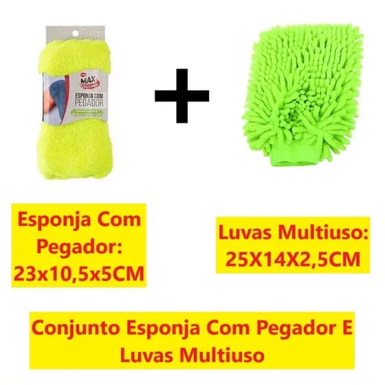 Conjunto Esponja Com Pegador E Luvas Multiuso Com Tecido Chenille Para Lavagem Lavar Carros